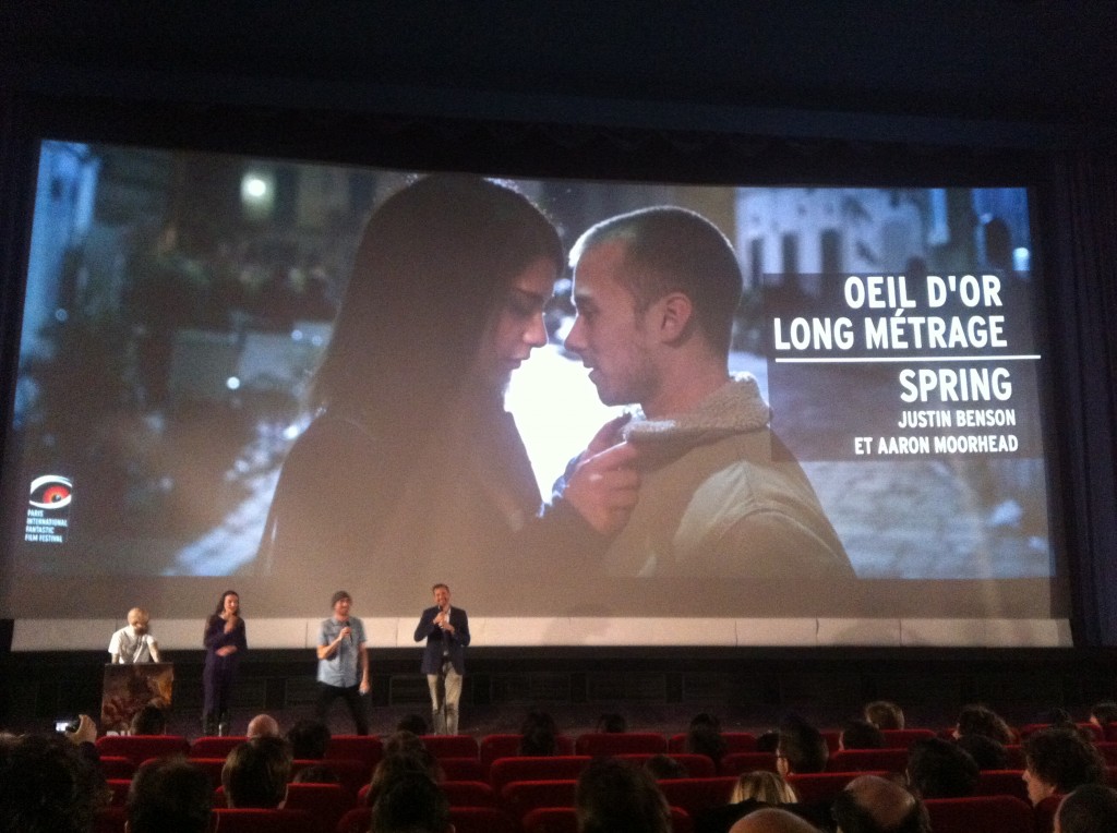 Justin Benson et Aaron Moorhead recevant leur prix pour Spring