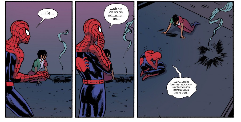 Spiderman pleure la "disparition" d'Howard: une scène aussi gênante que ridicule. 